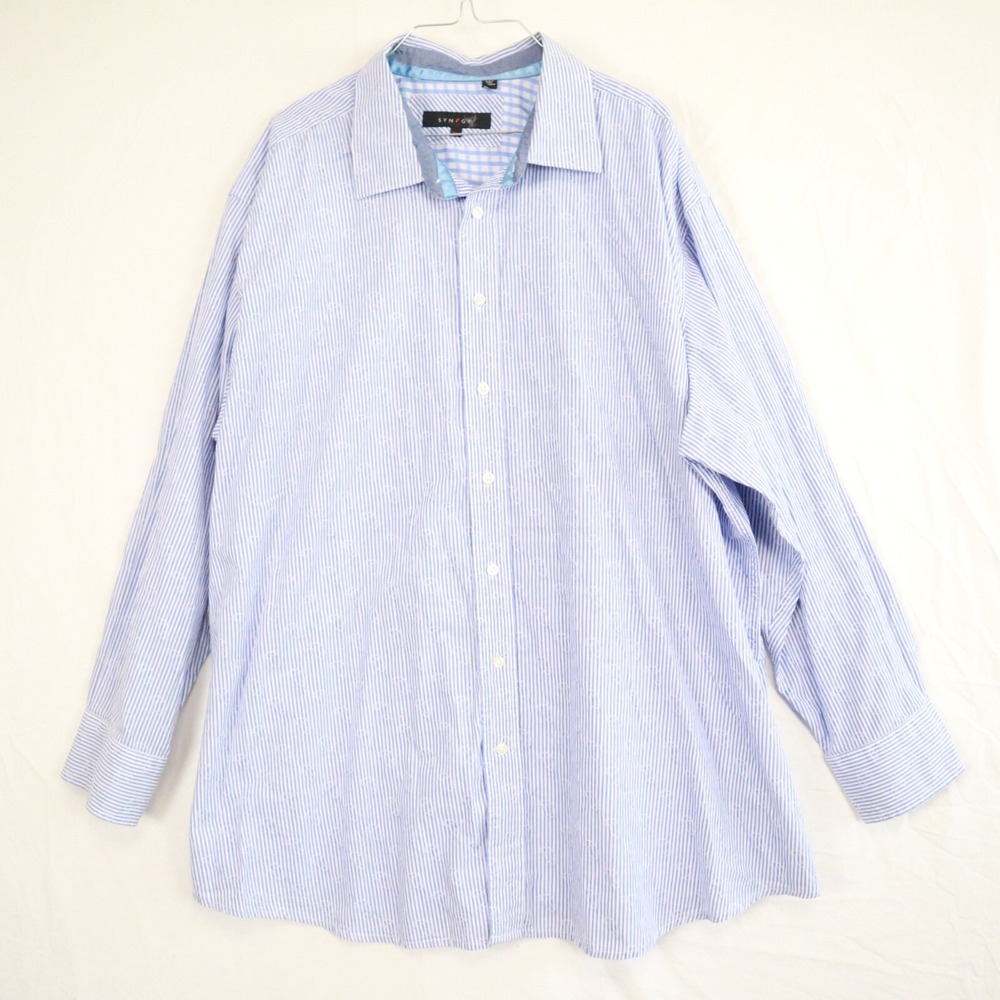 Synrgy Shirt Mens 3XL Business Casual Button Up Blue Paisley Striped Long Sleeve